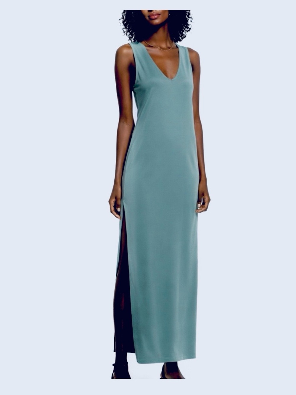 open Edit wear two ways sleeveless reversible midi maxi dress xxs blue